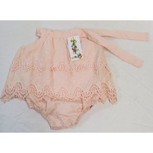 New Baby Romper, Light Pink, Lace, 100% Cotton, Size Small